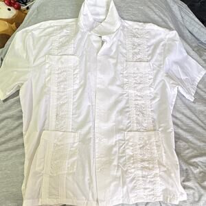 LADA Men’s 3XL White Solid Woven Button-Up Short Sleeve Embroidered Pockets